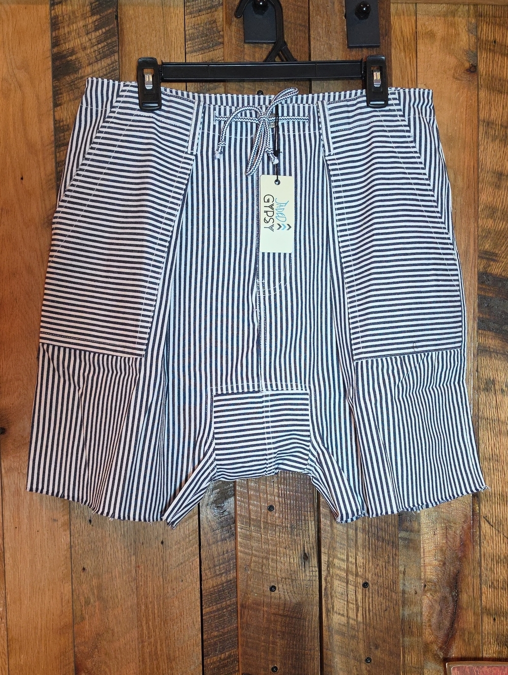 205p Jaded Gypsy Striped Drawstring Shorts in Navy and White